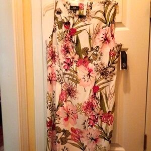 AGB Pink and White Sheath Midi Dress for Wedding Guests